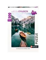 Puzzle 500 pièces – Les barques du lac de Braies, Italie